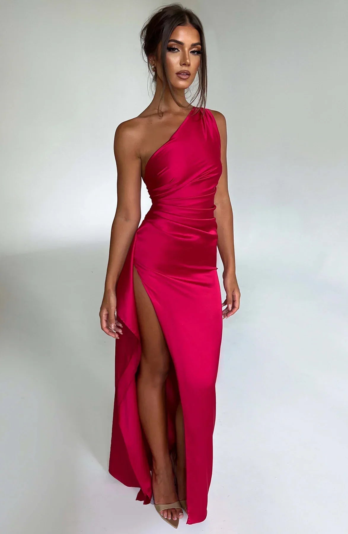 Amaris Women's Cocktail Dress | One Shoulder Satin, Elegant Pleated Design 0