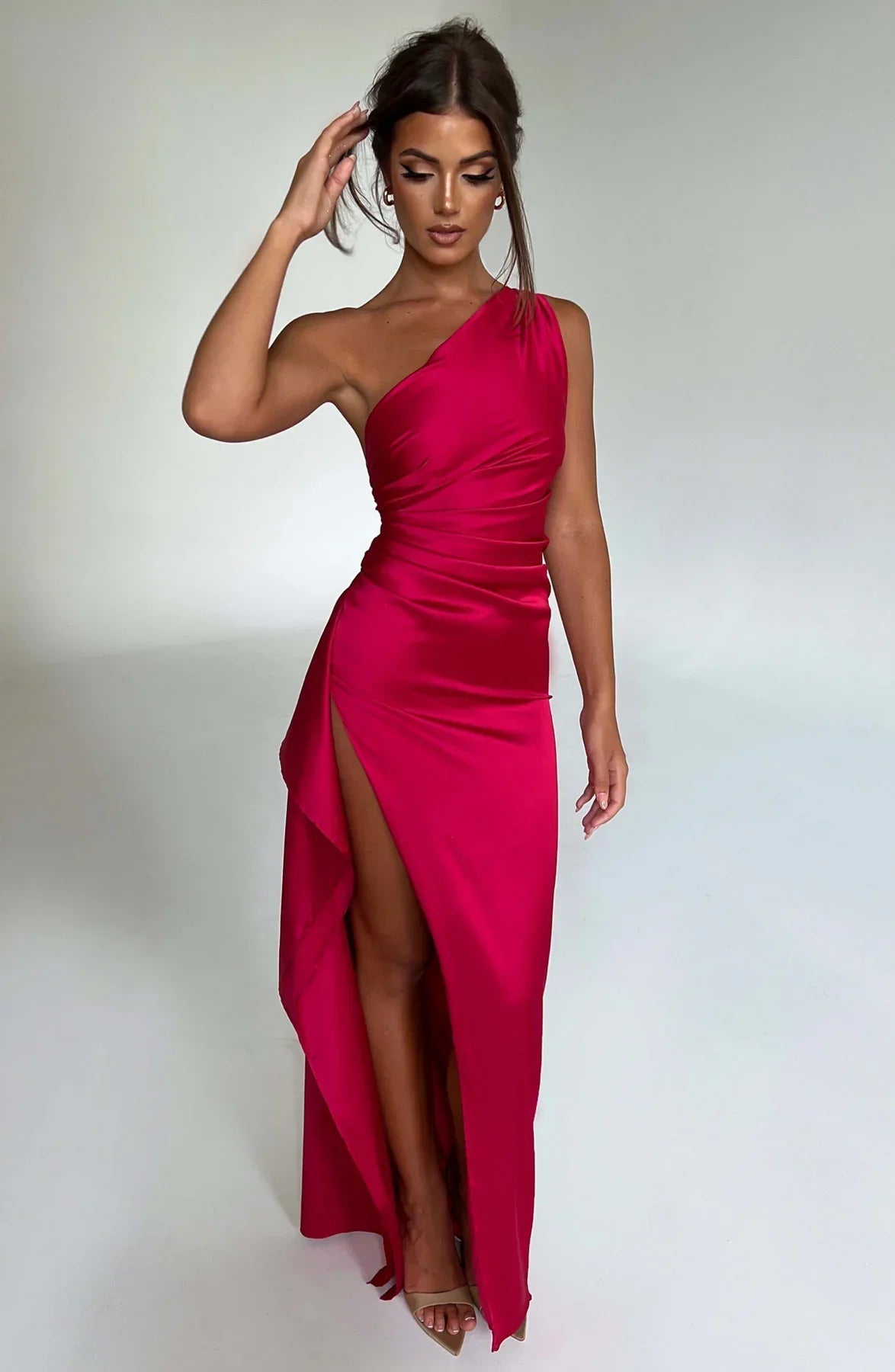 Amaris Women's Cocktail Dress | One Shoulder Satin, Elegant Pleated Design 2