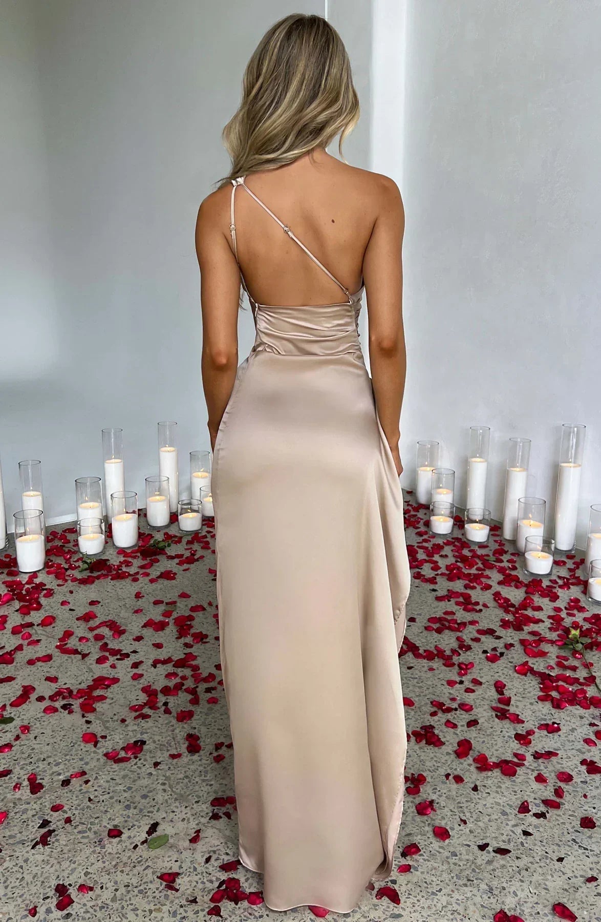 Amaris Women's Cocktail Dress | One Shoulder Satin, Elegant Pleated Design 4