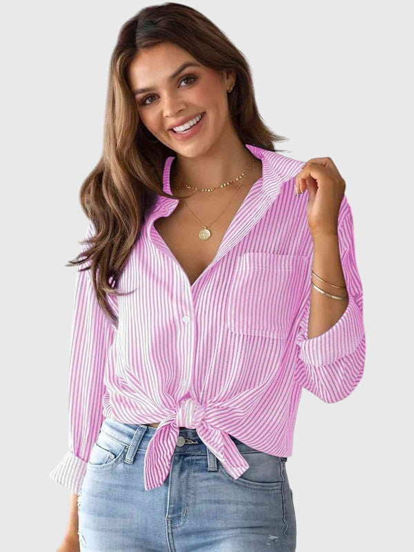 Ariana Women's Collared Neck Shirt | Striped Design, Versatile 0