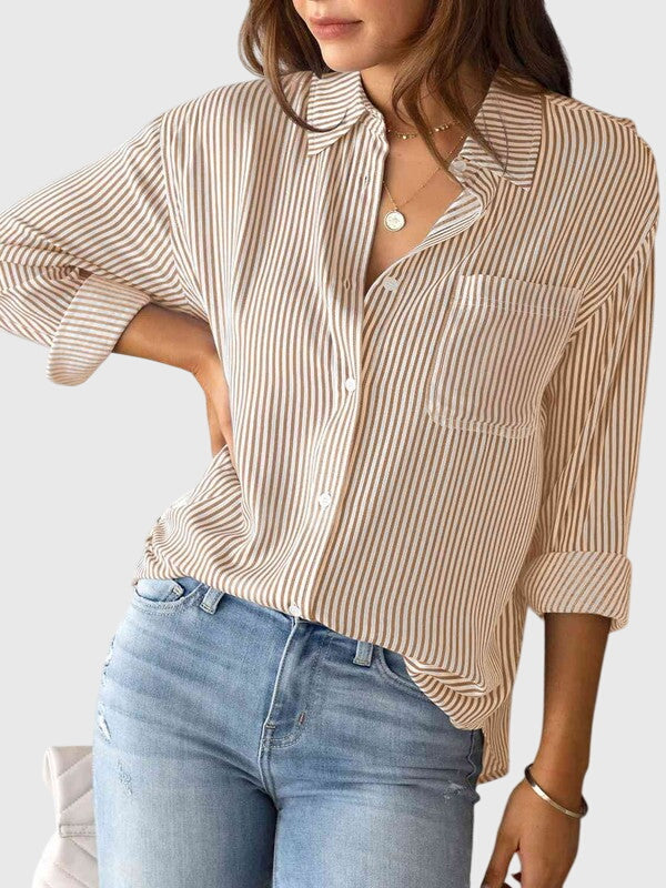 Ariana Women's Collared Neck Shirt | Striped Design, Versatile 8