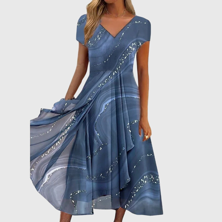 Aubrielle Women's Midi Dress | Elegant Swirl Print 0