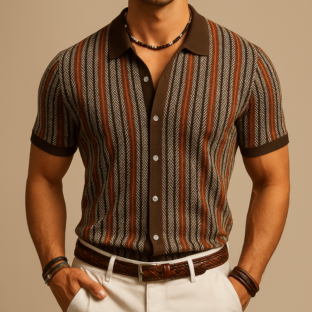 Ava Men's Dress Shirt | Organic Cotton Blend, Herringbone Pattern 1