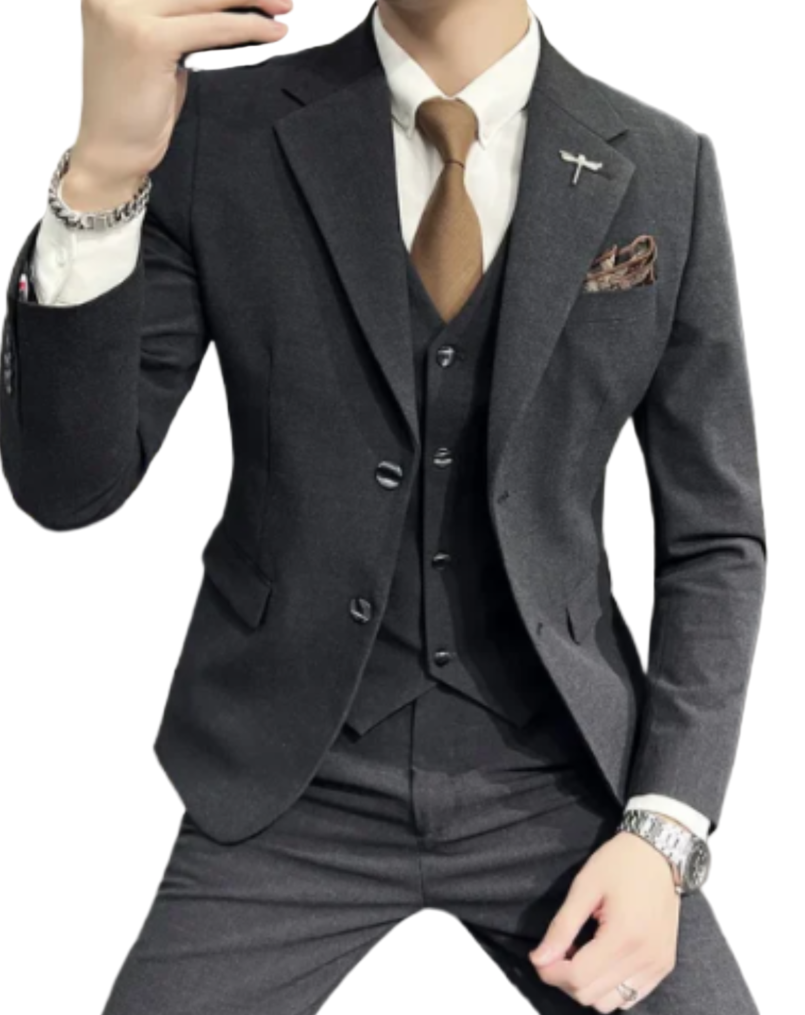 Men’s Lightweight Summer 3-Piece Suit with Waistcoat & Pockets
