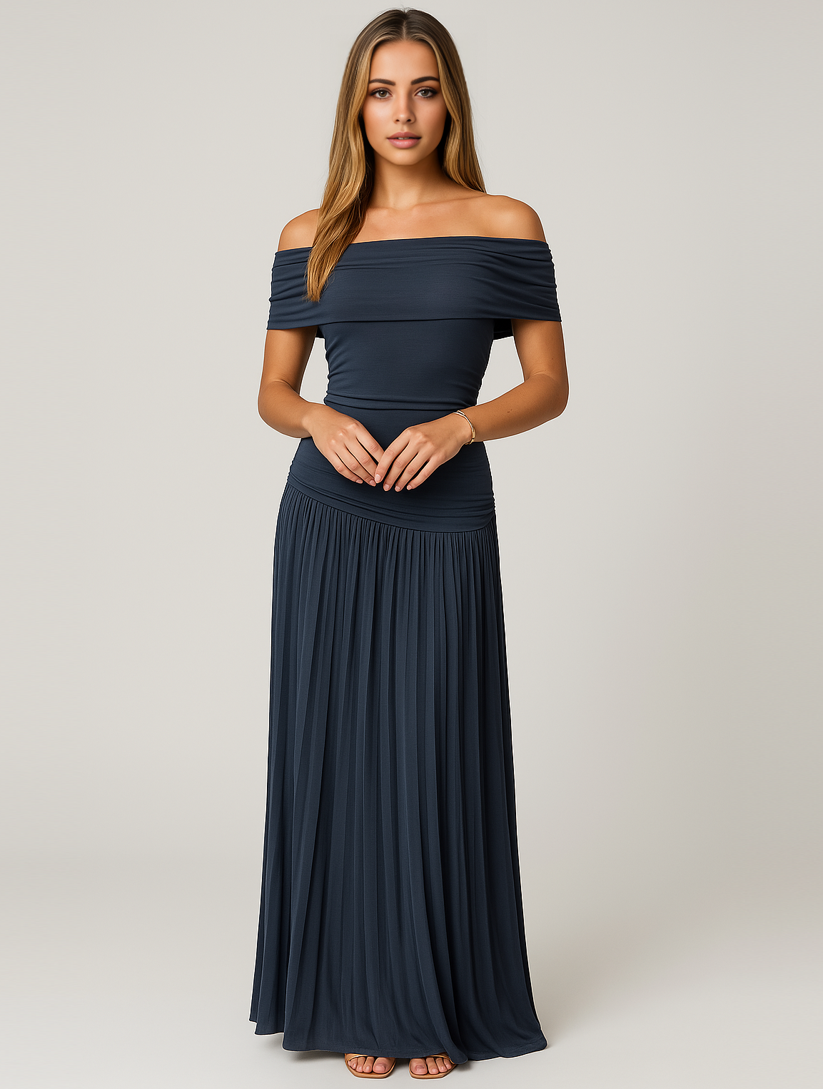 Bella Women's Maxi Dress | Elegant Off-Shoulder Pleated Design 6