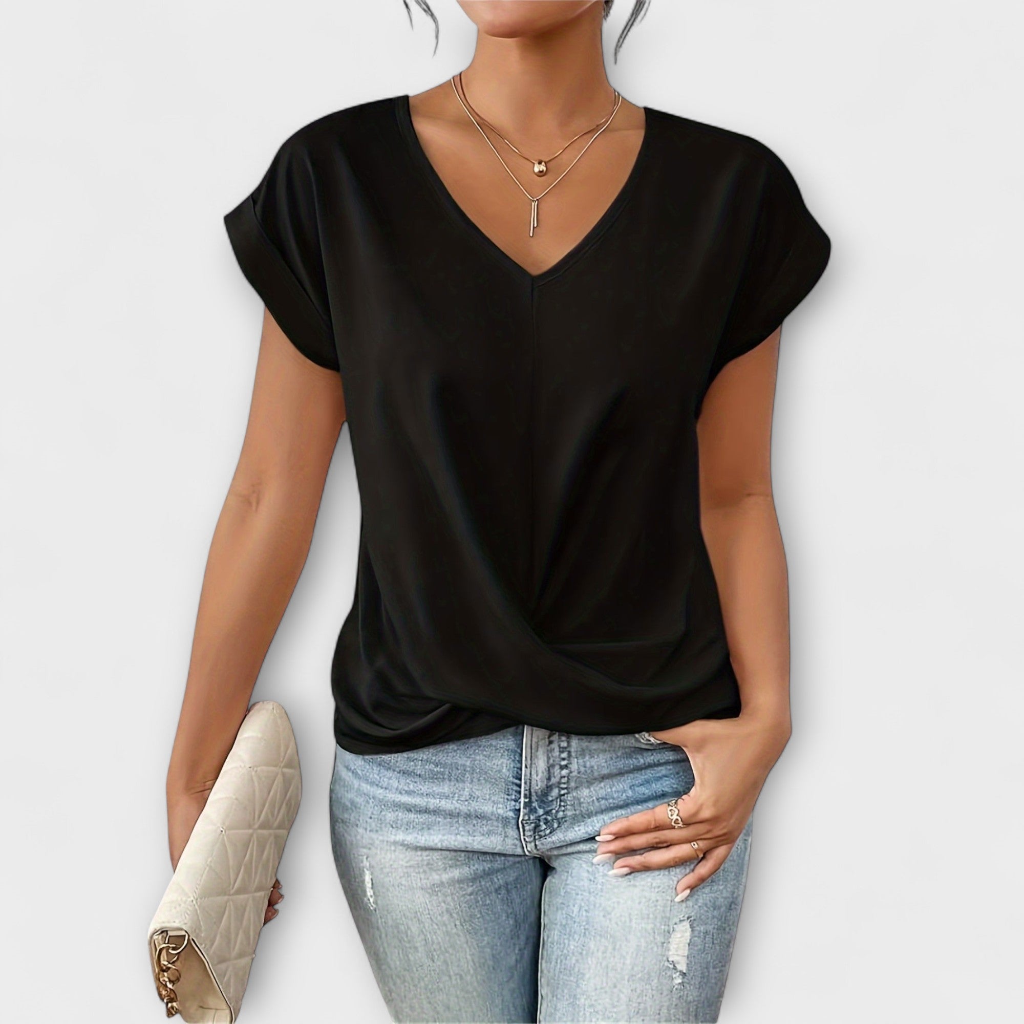 Caring Women's Top | Elegant V-Neck with Button Detail 3