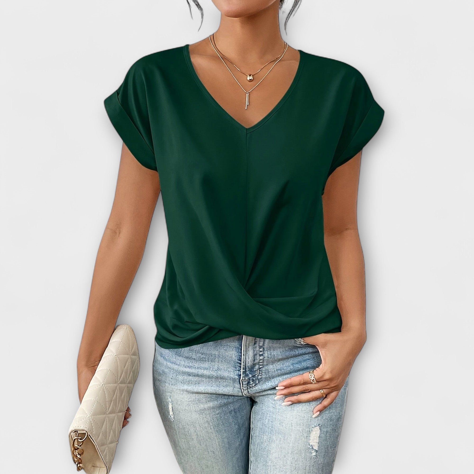 Caring Women's Top | Elegant V-Neck with Button Detail 5