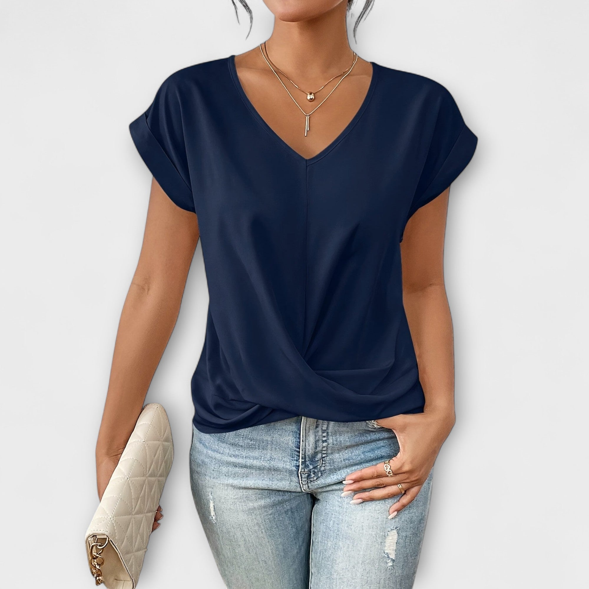 Caring Women's Top | Elegant V-Neck with Button Detail 6