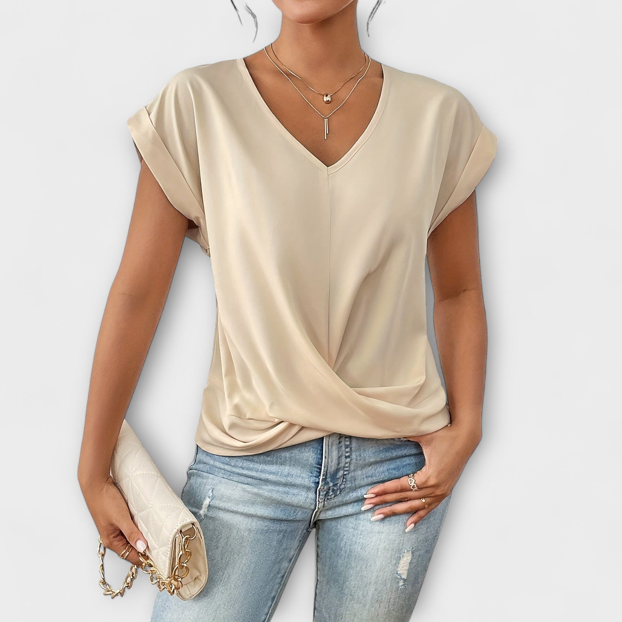 Caring Women's Top | Elegant V-Neck with Button Detail 8