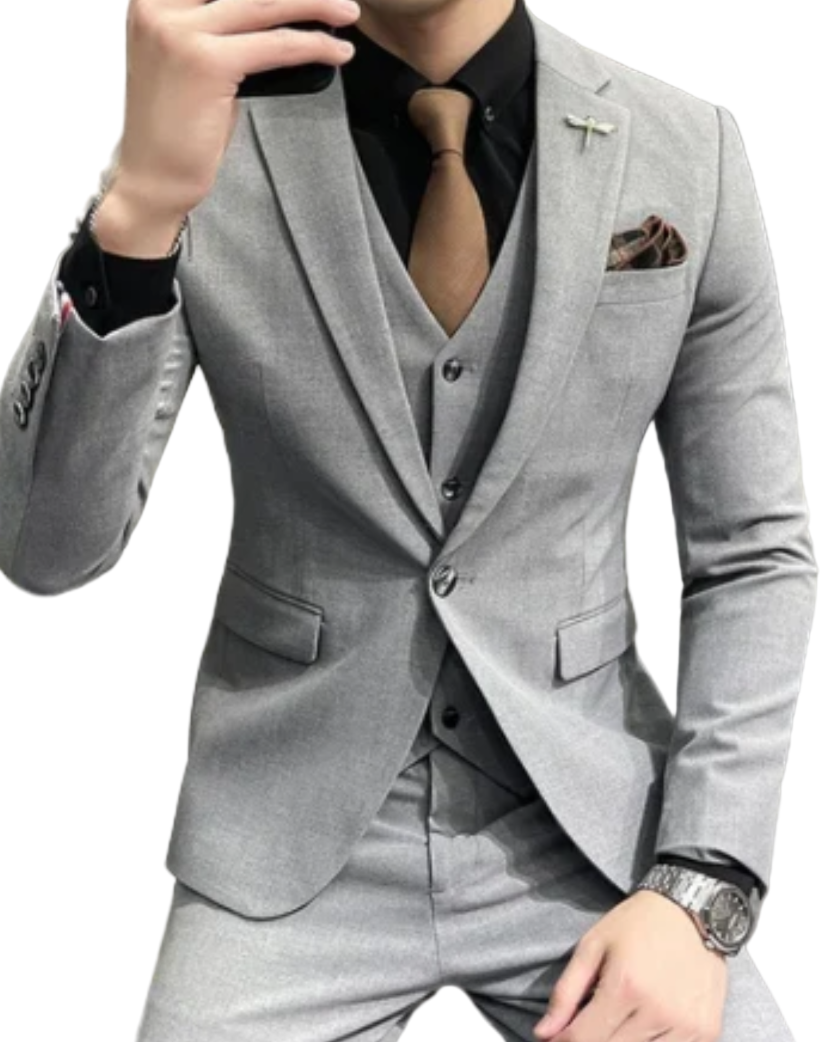 Men’s Lightweight Summer 3-Piece Suit with Waistcoat & Pockets