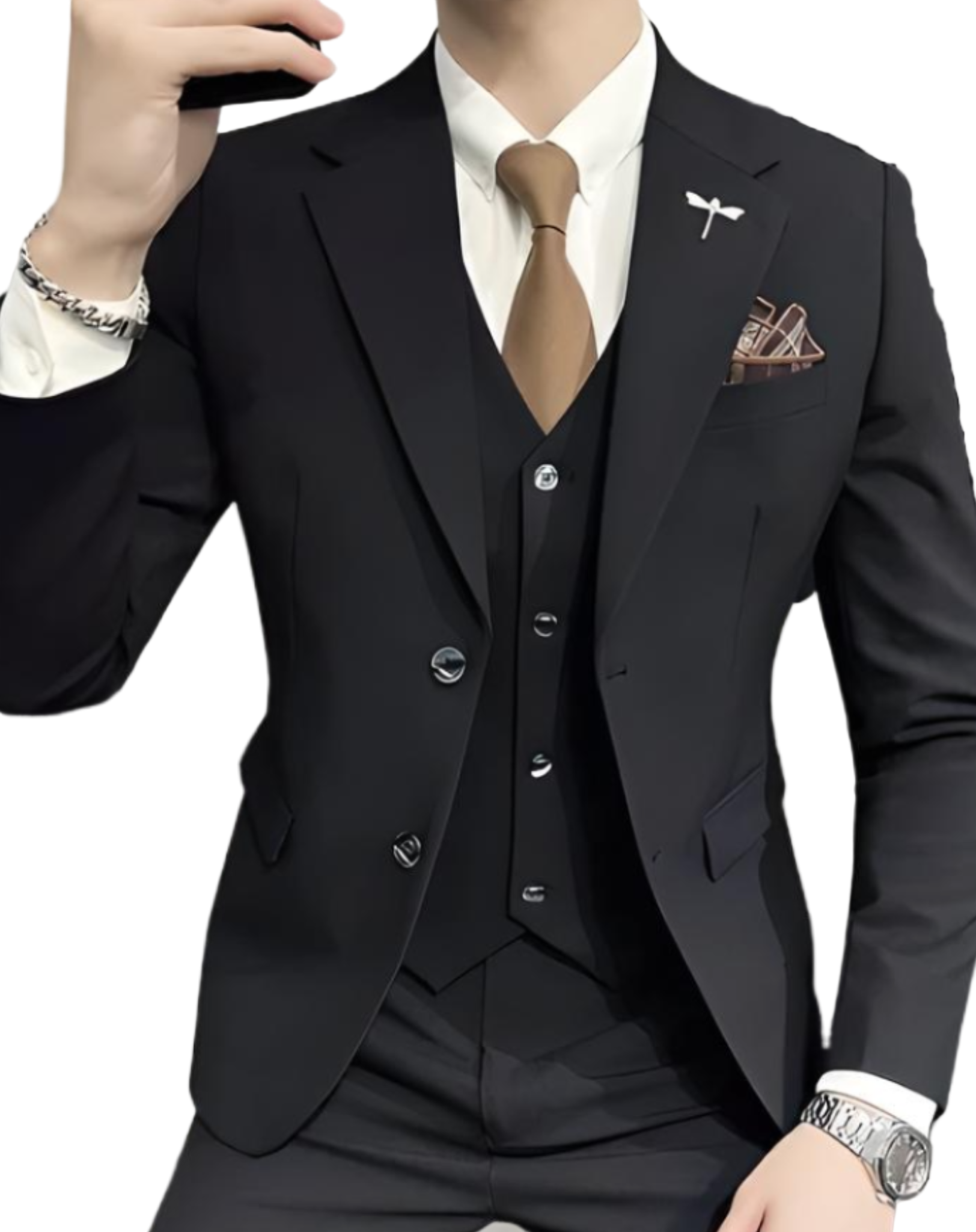 Men’s Lightweight Summer 3-Piece Suit with Waistcoat & Pockets