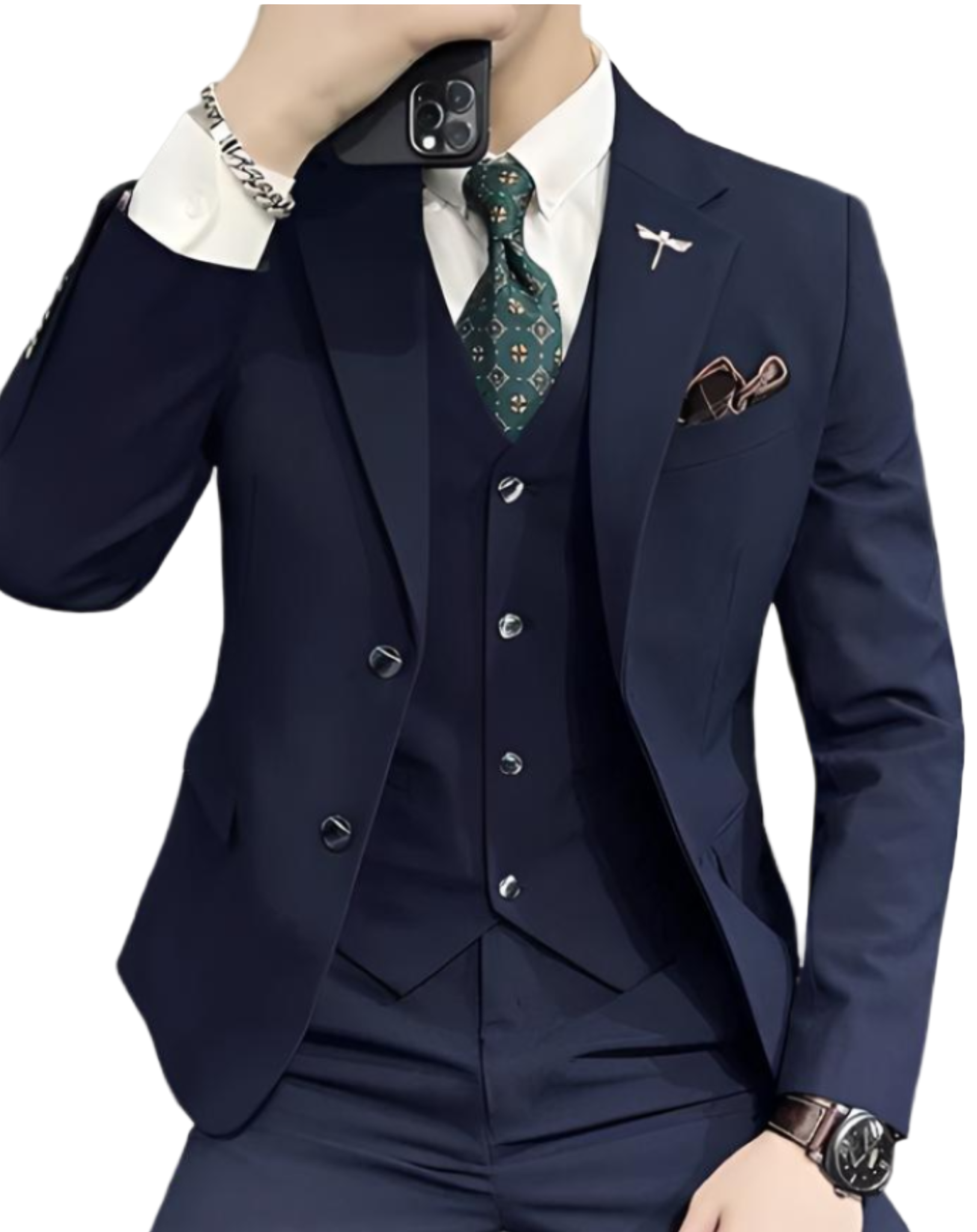 Men’s Lightweight Summer 3-Piece Suit with Waistcoat & Pockets