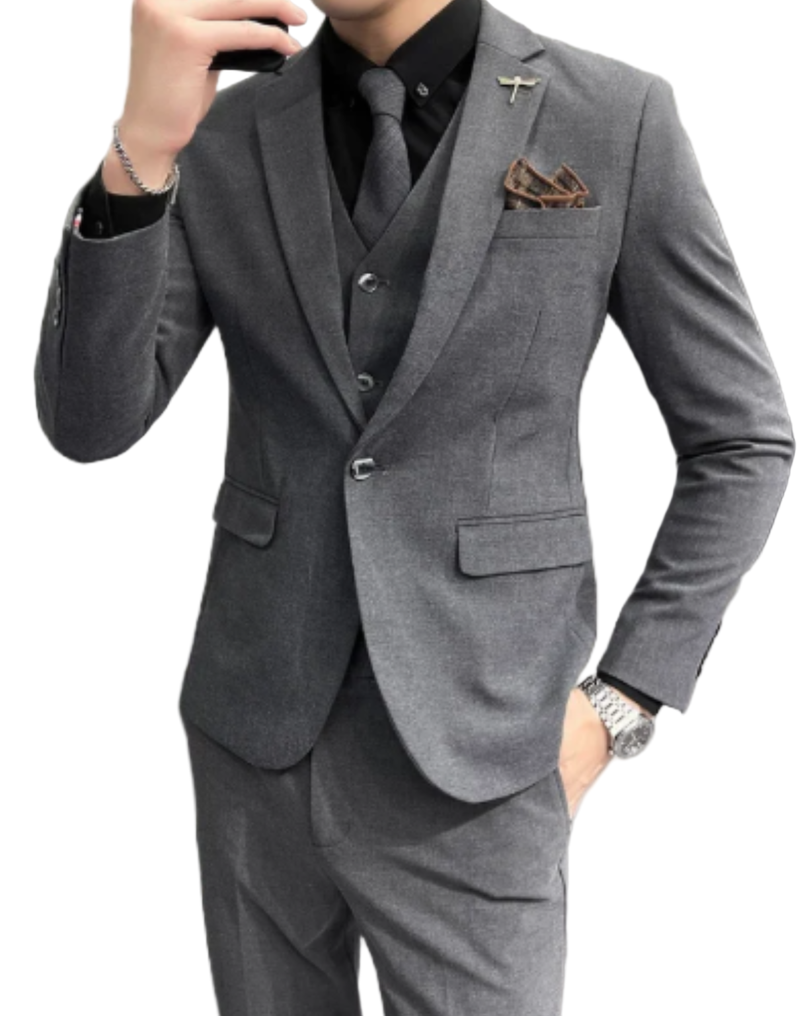 Men’s Lightweight Summer 3-Piece Suit with Waistcoat & Pockets