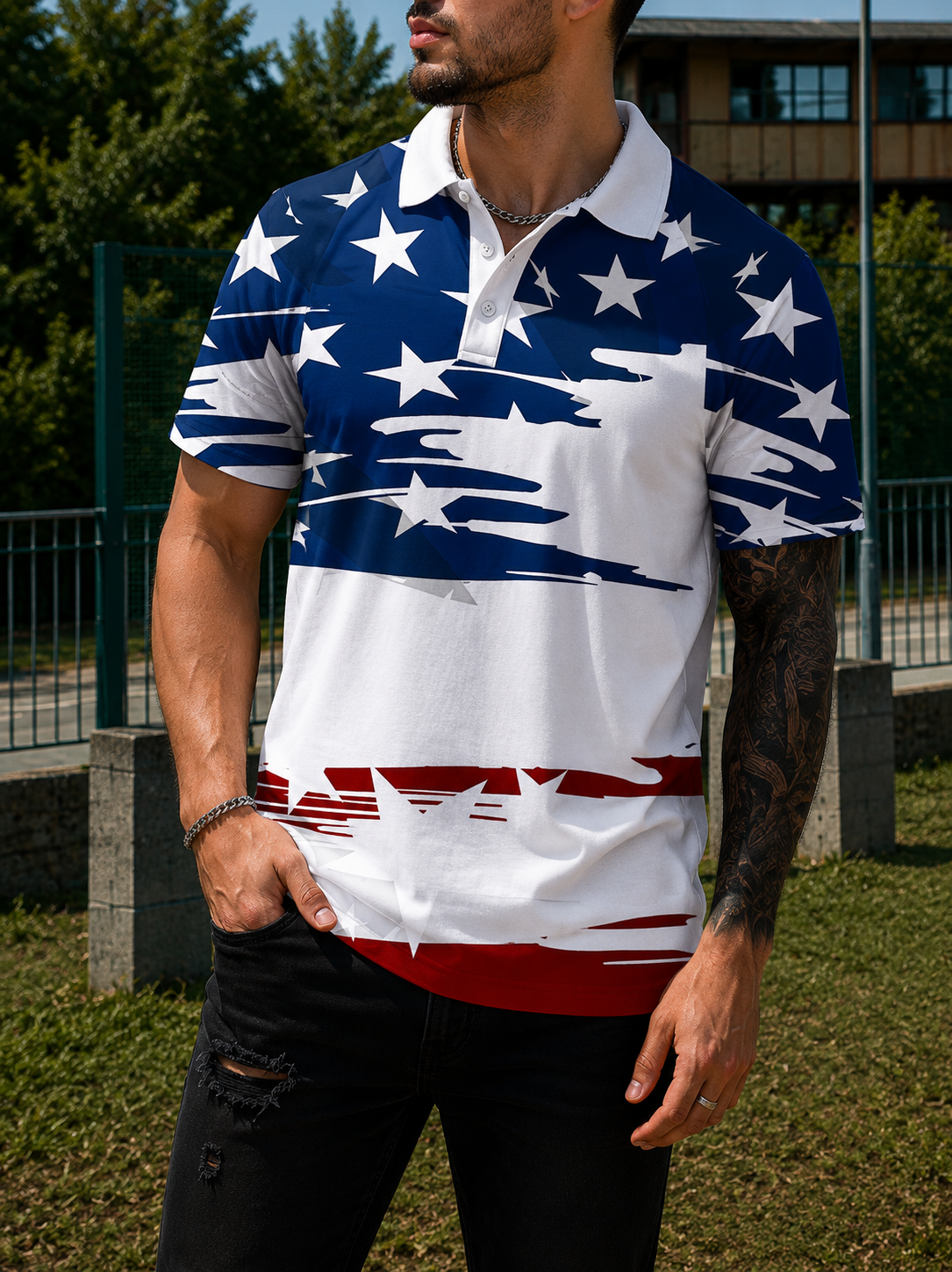 MIKE | Men's USA flag polo shirt World Cup football fan 3D print short sleeve