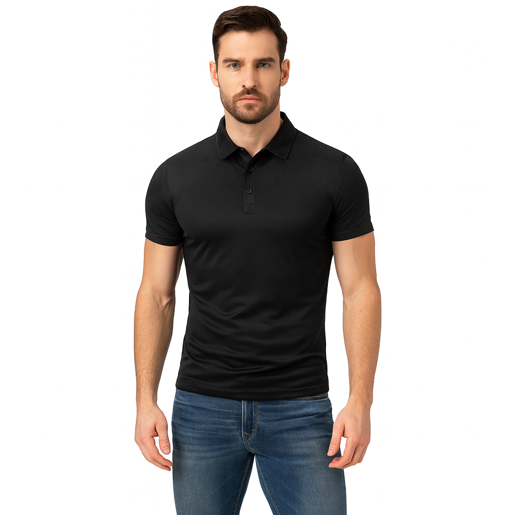 Men’s Ribbed Collar Pique Polo – Lightweight Spring Shirt