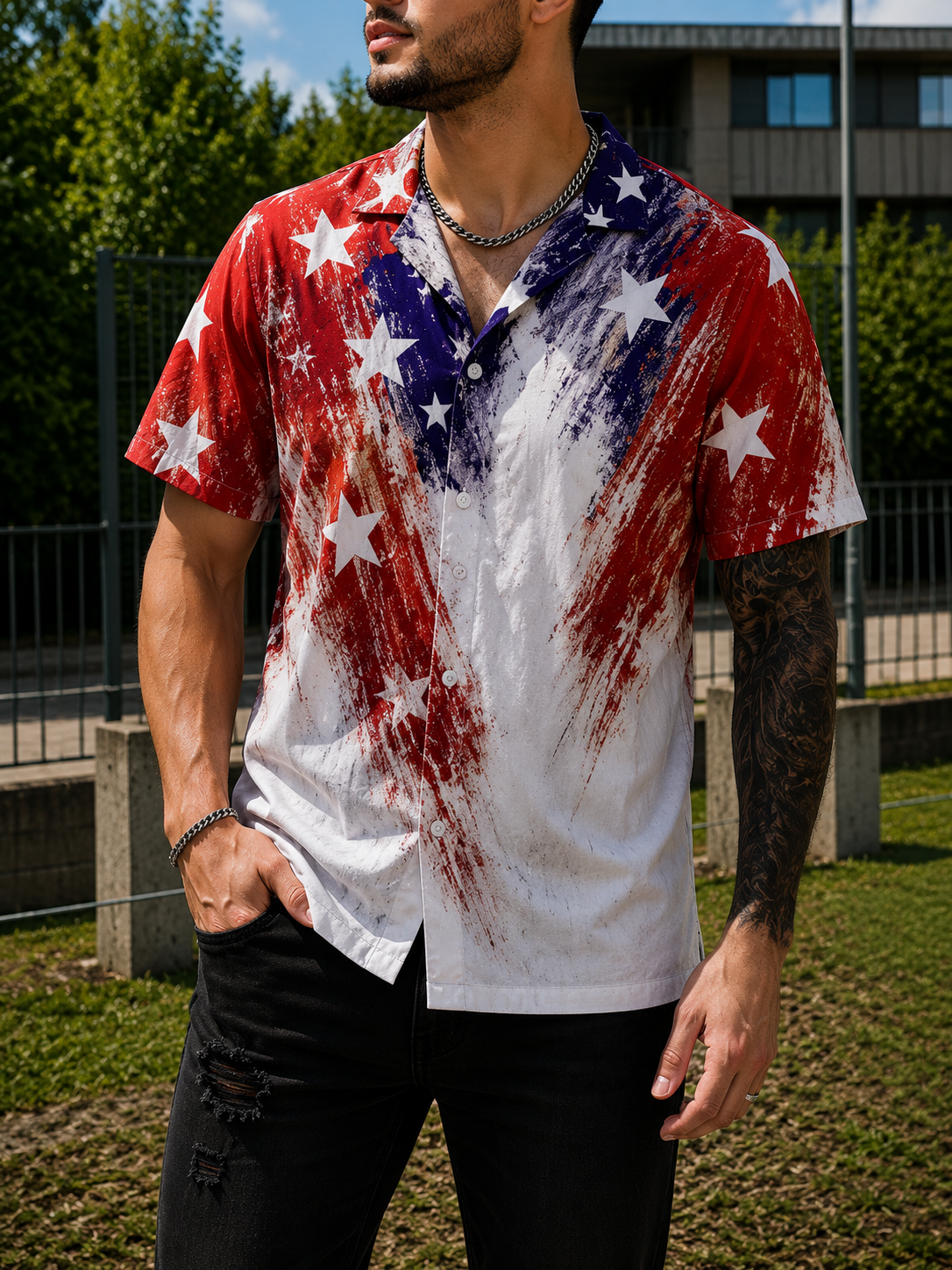 BLAKE | Men's American flag Hawaiian shirt camp collar World Cup fan plus size