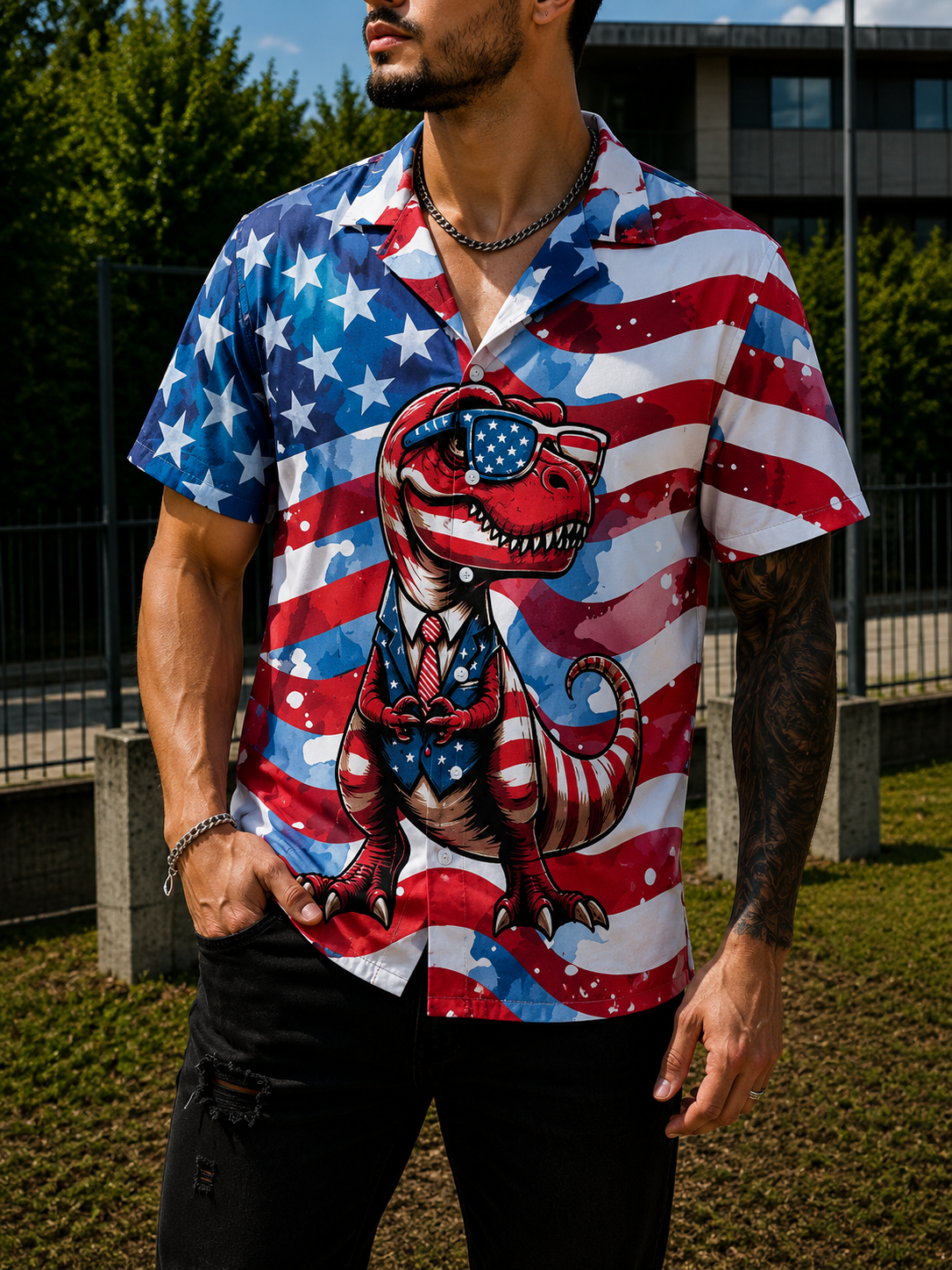 BLAKE | Men's American flag Hawaiian shirt camp collar World Cup fan plus size