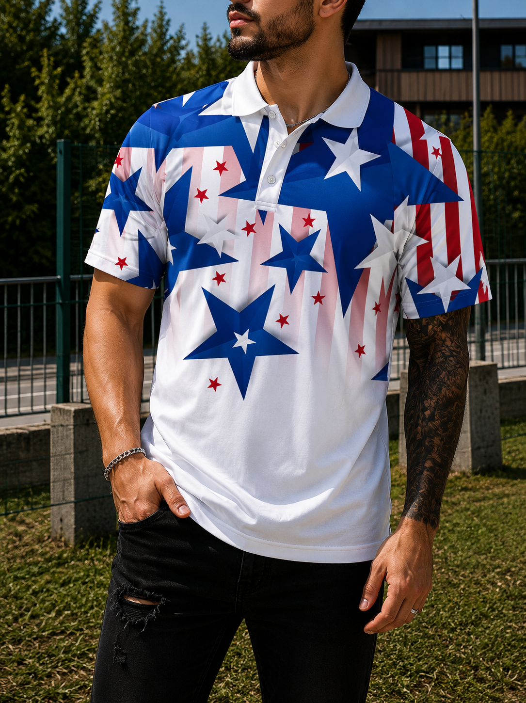 MIKE | Men's USA flag polo shirt World Cup football fan 3D print short sleeve