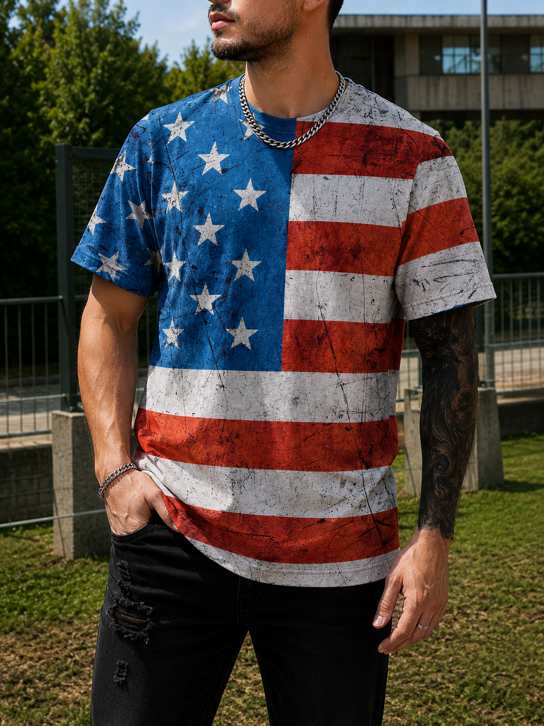 CORSINA | Unisex American flag t-shirt oversized vintage 3D print unisex World Cup