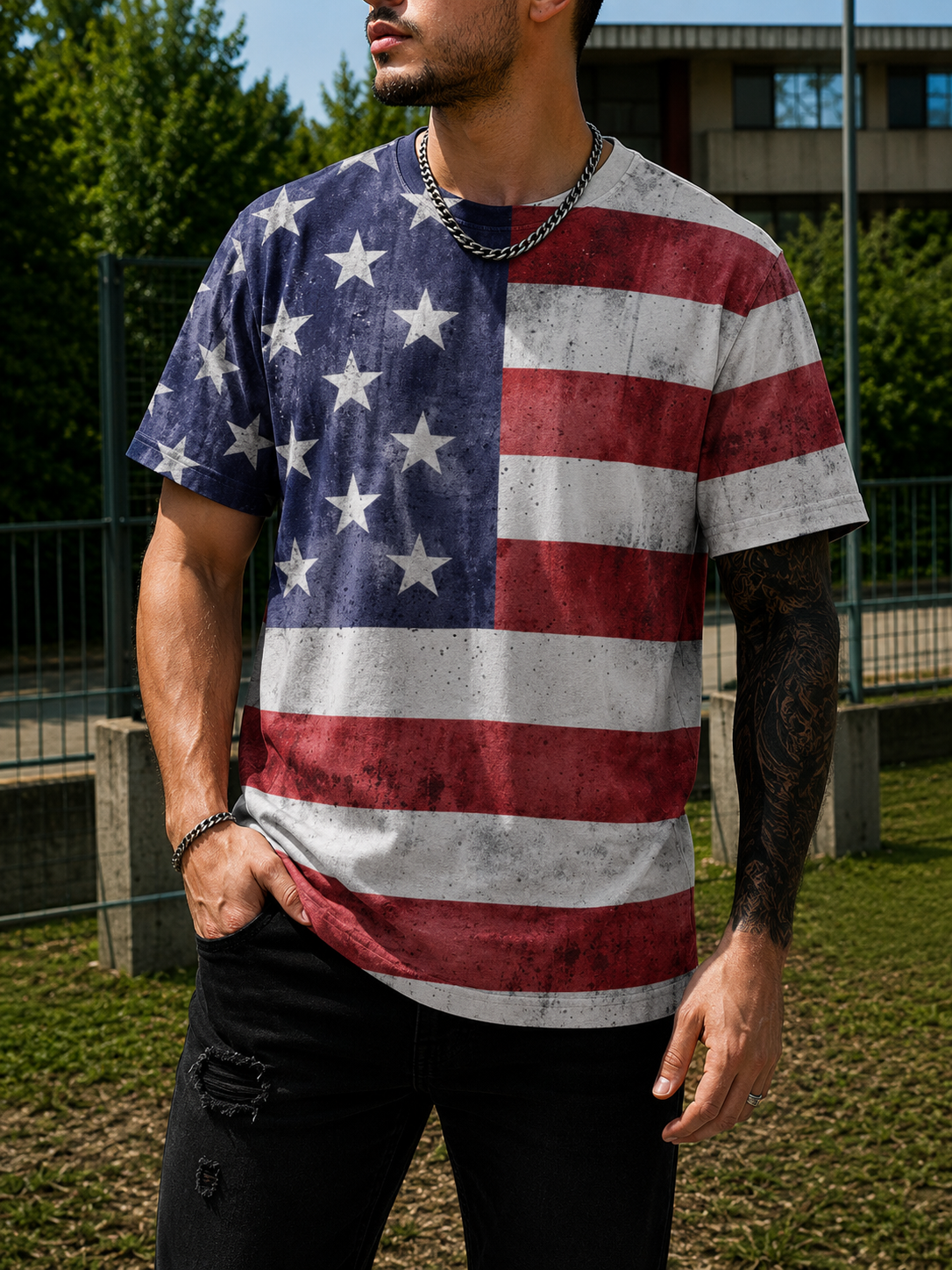 CORSINA | Unisex American flag t-shirt oversized vintage 3D print unisex World Cup
