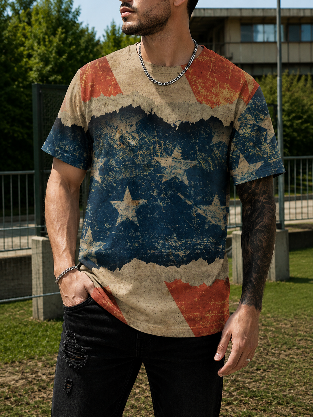 CORSINA | Unisex American flag t-shirt oversized vintage 3D print unisex World Cup