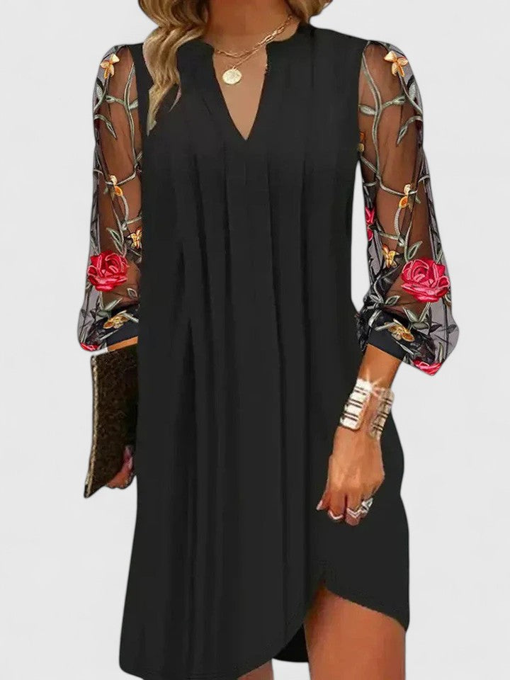 Daring Women's Mini Dress | Elegant V-Neck, Sheer Sleeves 1