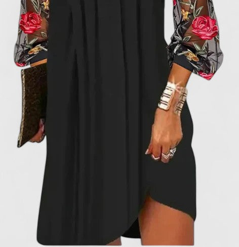 Daring Women's Mini Dress | Elegant V-Neck, Sheer Sleeves 2