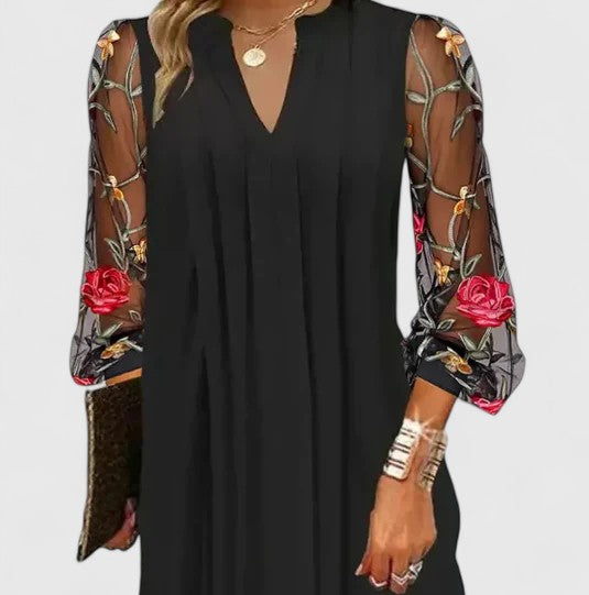 Daring Women's Mini Dress | Elegant V-Neck, Sheer Sleeves 3