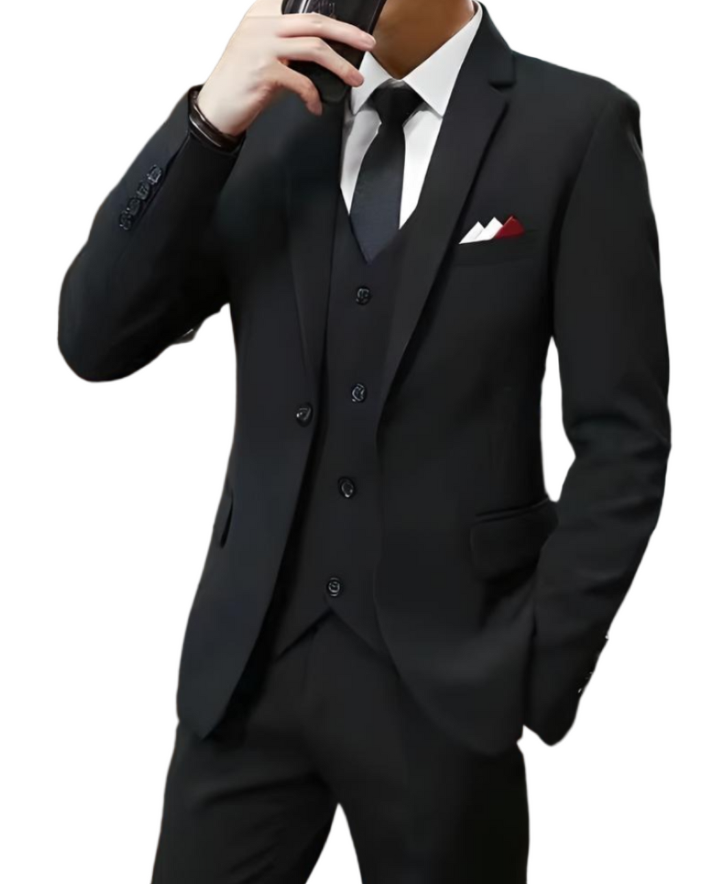 Men’s 3-Piece Notch-Lapel Suit with Waistcoat – Slim Fit