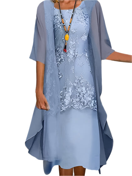 Elegant Women's Midi Dress | Sheer Sleeve Design 0