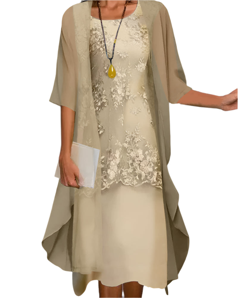 Elegant Women's Midi Dress | Sheer Sleeve Design 1