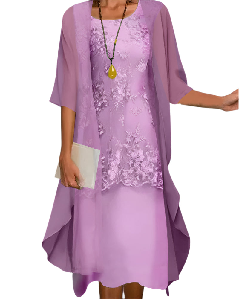 Elegant Women's Midi Dress | Sheer Sleeve Design 2