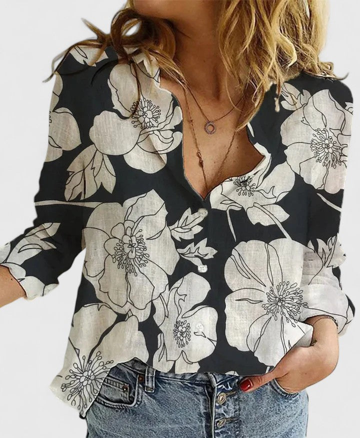 Elena Women's Blouse | Breathable Cotton-Linen Blend, Relaxed Fit 1