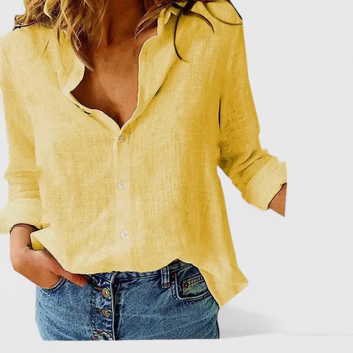 Elena Women's Blouse | Breathable Cotton-Linen Blend, Relaxed Fit 11