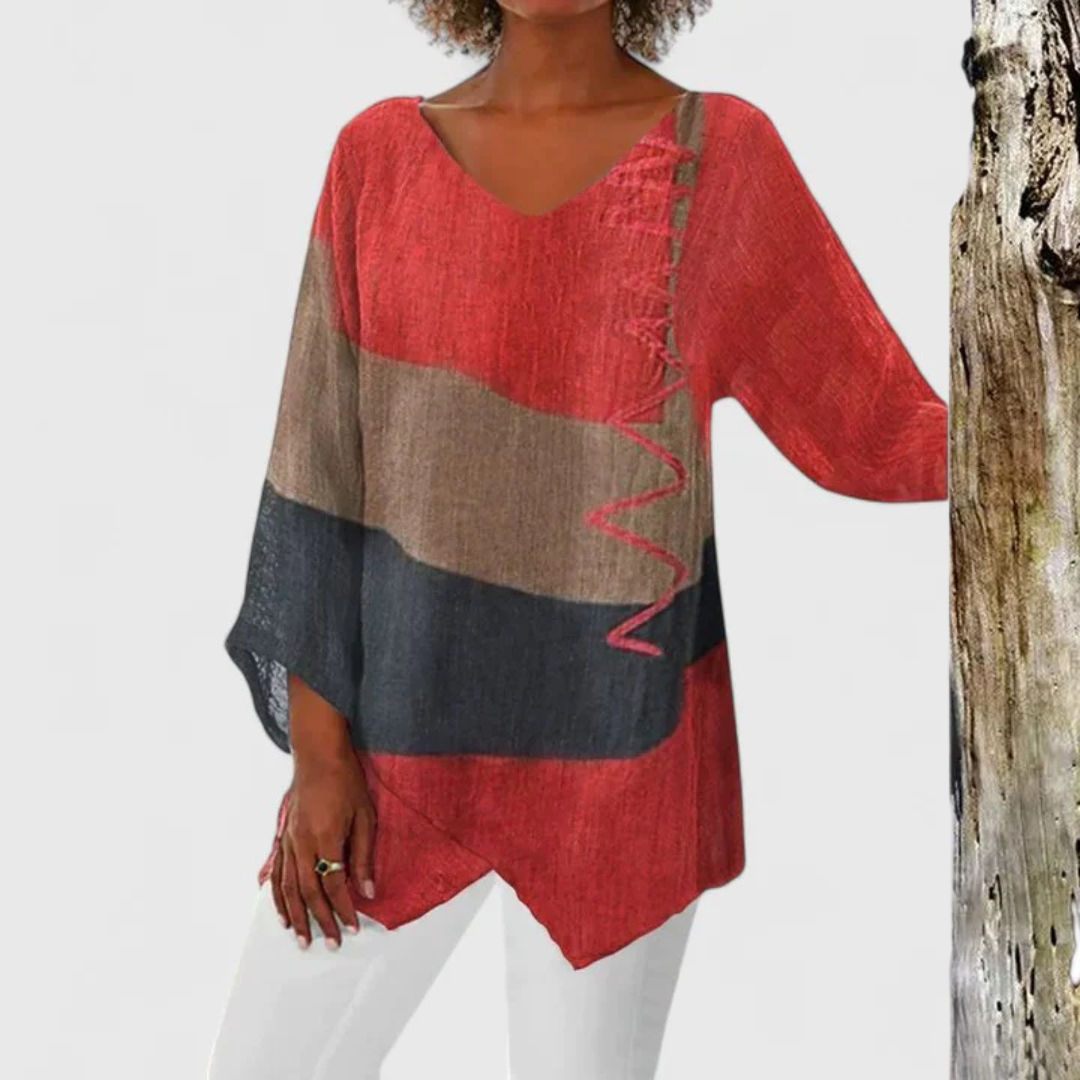 Elysia Women's Tunic Tops | Artistic V-Neck, Soft Fabric, Asymmetrical Hem 0