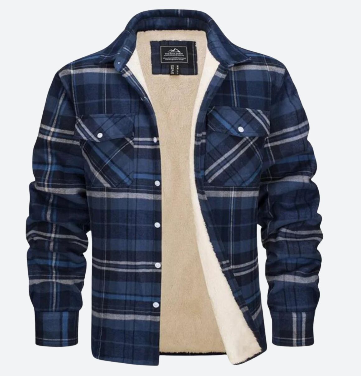 Men’s Checked Fleece-Lined Jacket – Sherpa Overshirt for Spring