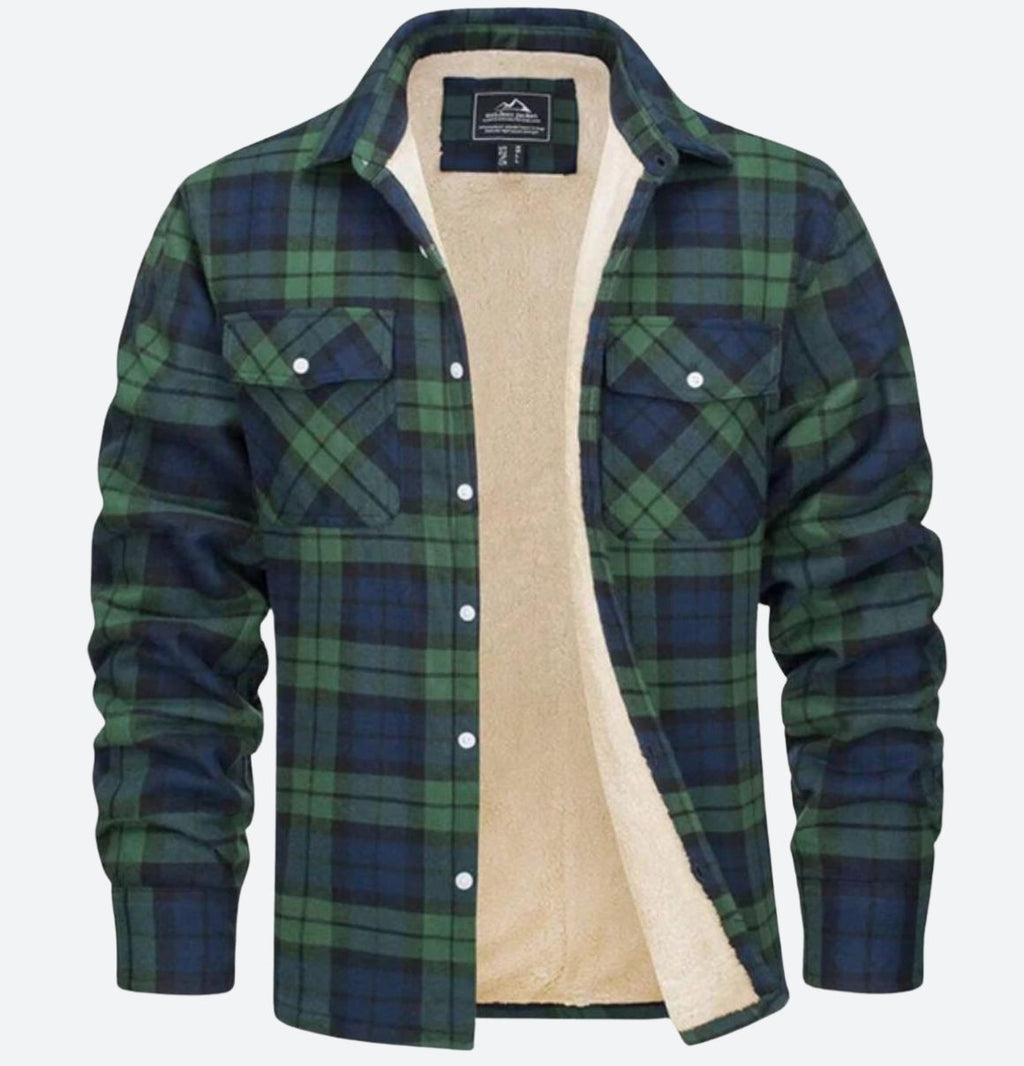 Men’s Checked Fleece-Lined Jacket – Sherpa Overshirt for Spring