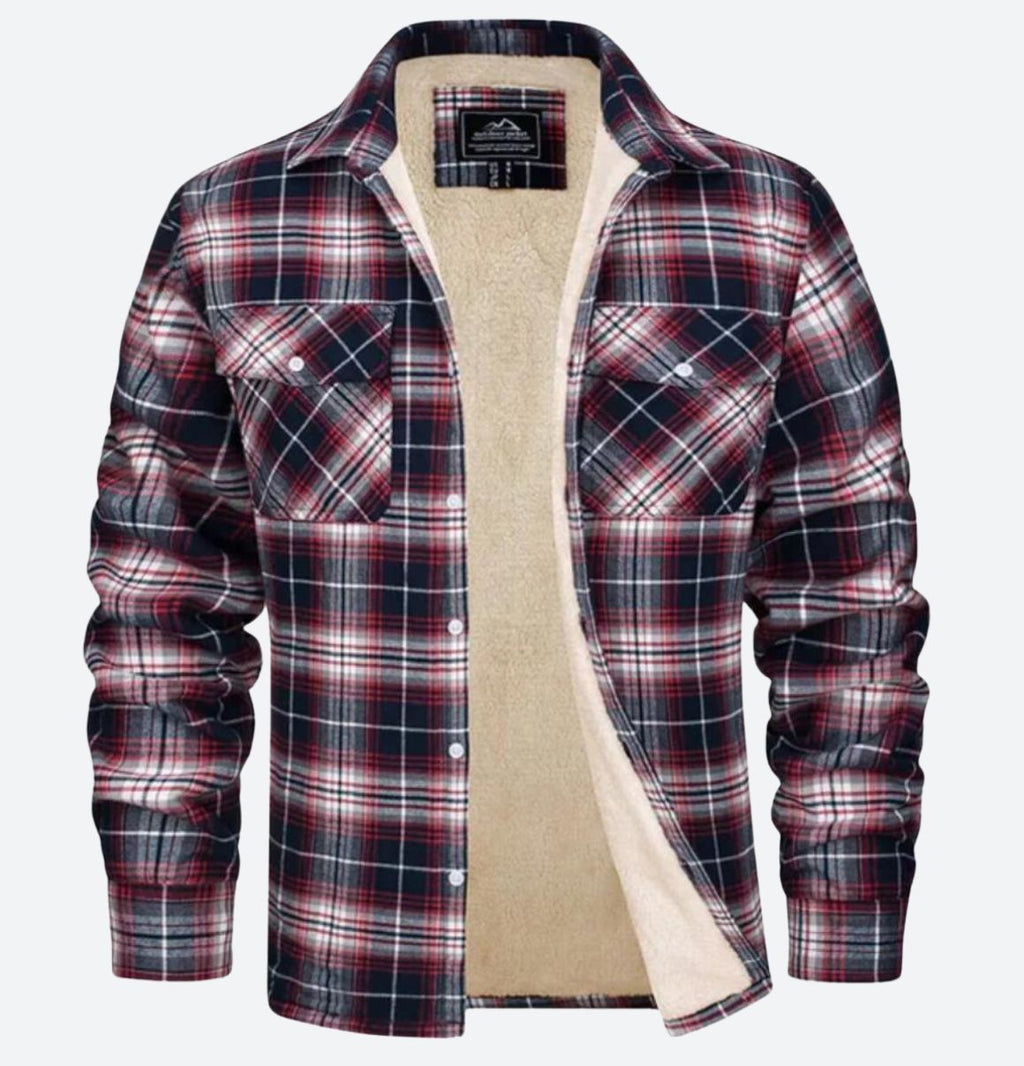 Men’s Checked Fleece-Lined Jacket – Sherpa Overshirt for Spring