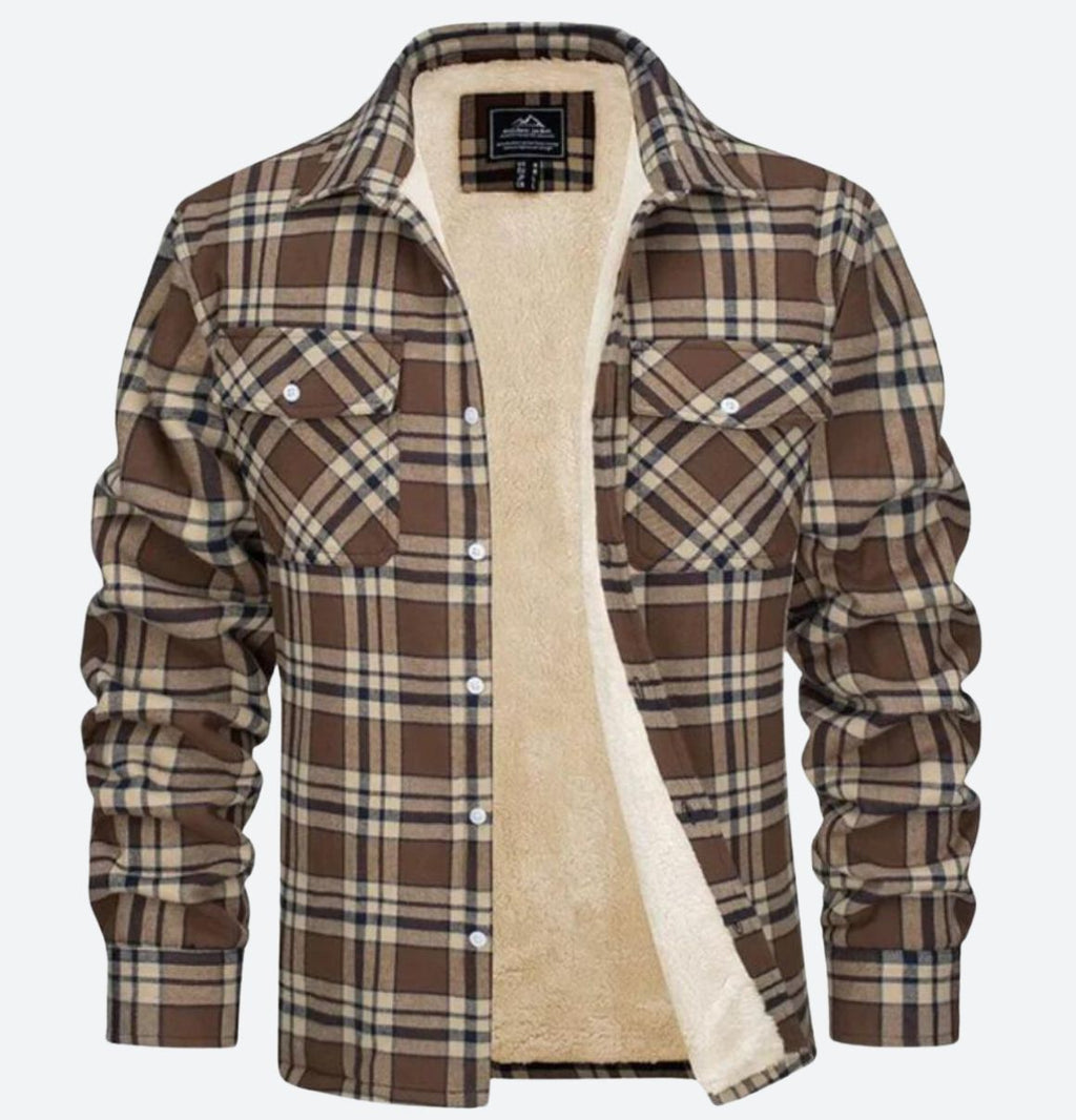 Men’s Checked Fleece-Lined Jacket – Sherpa Overshirt for Spring