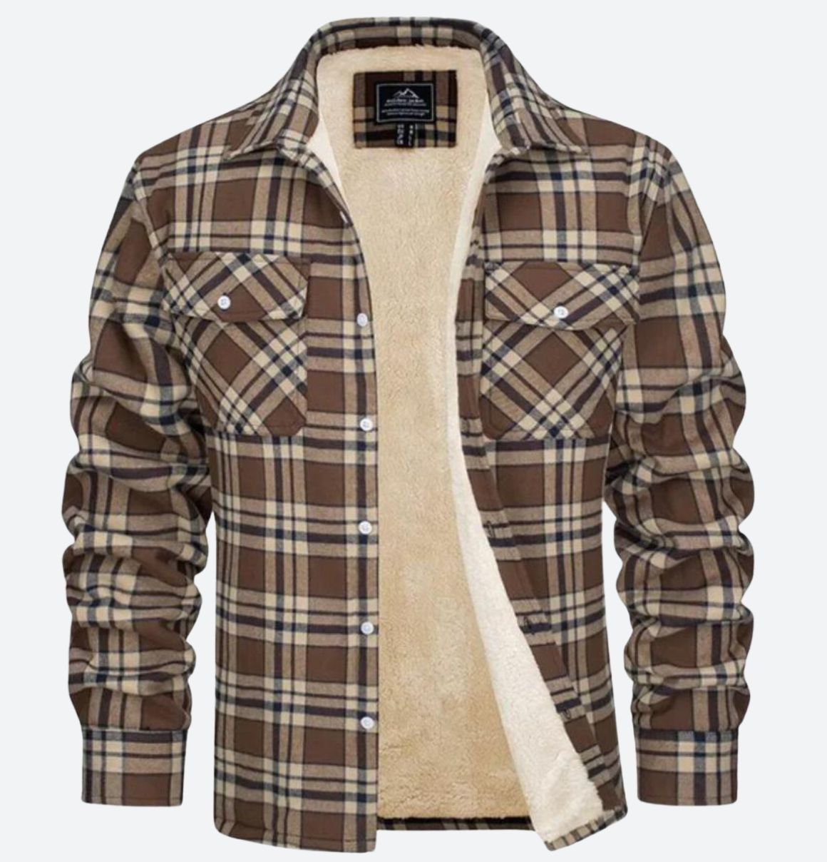 Men’s Checked Fleece-Lined Jacket – Sherpa Overshirt for Spring