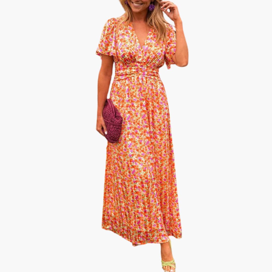 Feminine Floral Maxi Dress | V-Neck Wrap Design 0