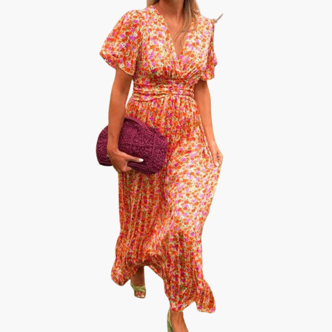 Feminine Floral Maxi Dress | V-Neck Wrap Design 1