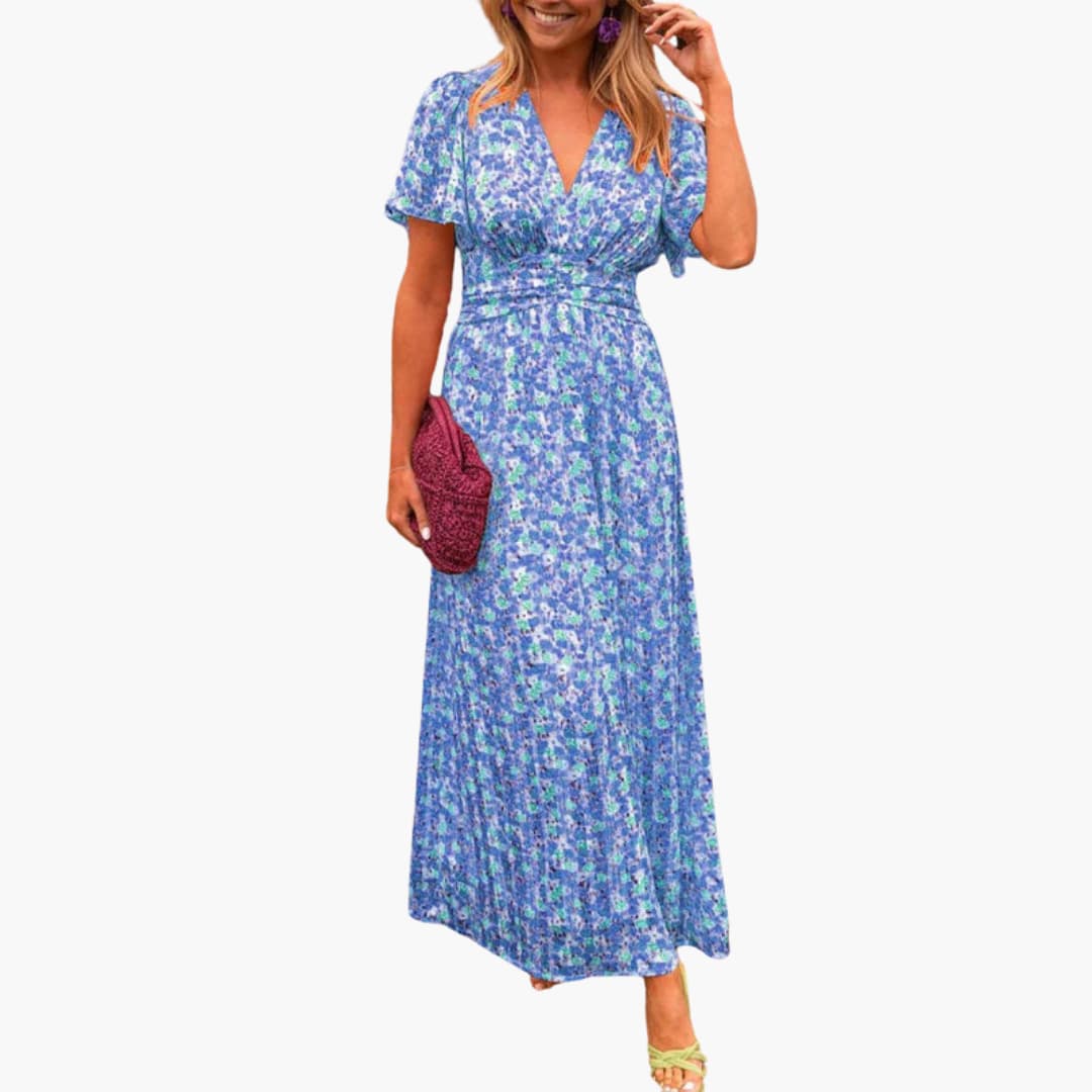 Feminine Floral Maxi Dress | V-Neck Wrap Design 4