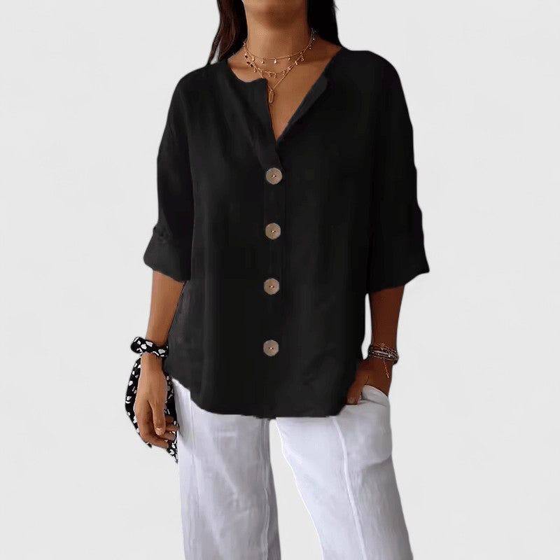 Katherine Women's Blouse | Cotton-Linen Blend, Elegant V-Neck Summer Top 0
