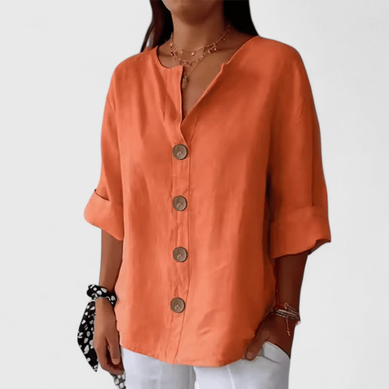 Katherine Women's Blouse | Cotton-Linen Blend, Elegant V-Neck Summer Top 5