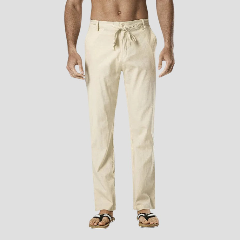 Men's Lightweight Linen Trousers – Summer Casual Drawstring Pants