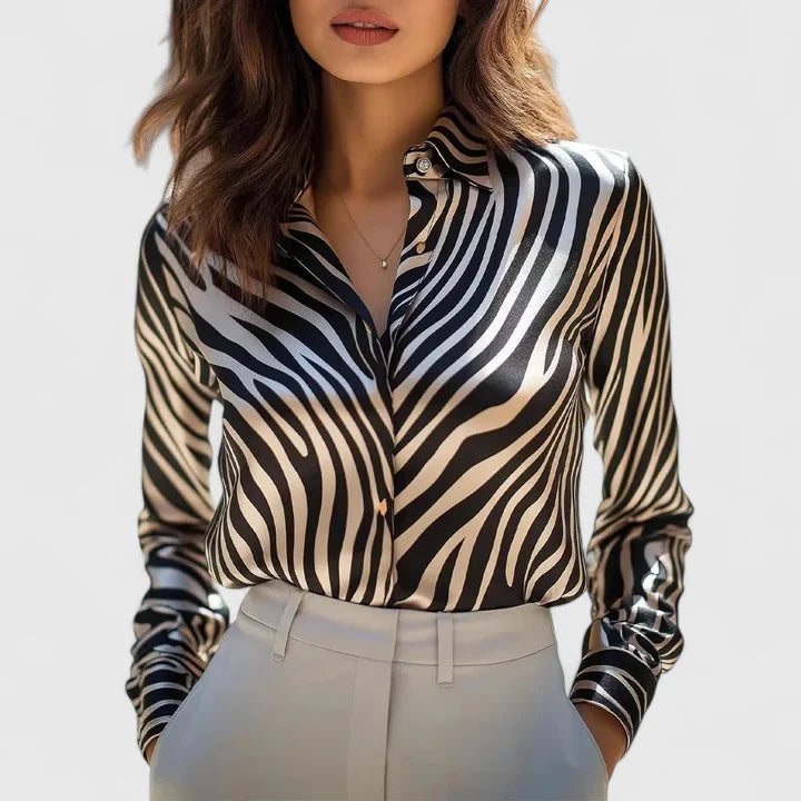 Luxe Women's Blouse | Chic Lapel, Snake Skin Print 6