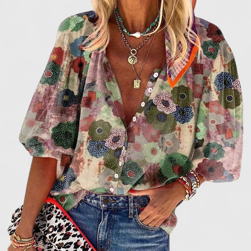 Mari Women's Blouse | Unique Floral Pattern, Long Sleeve Elegant Top 0