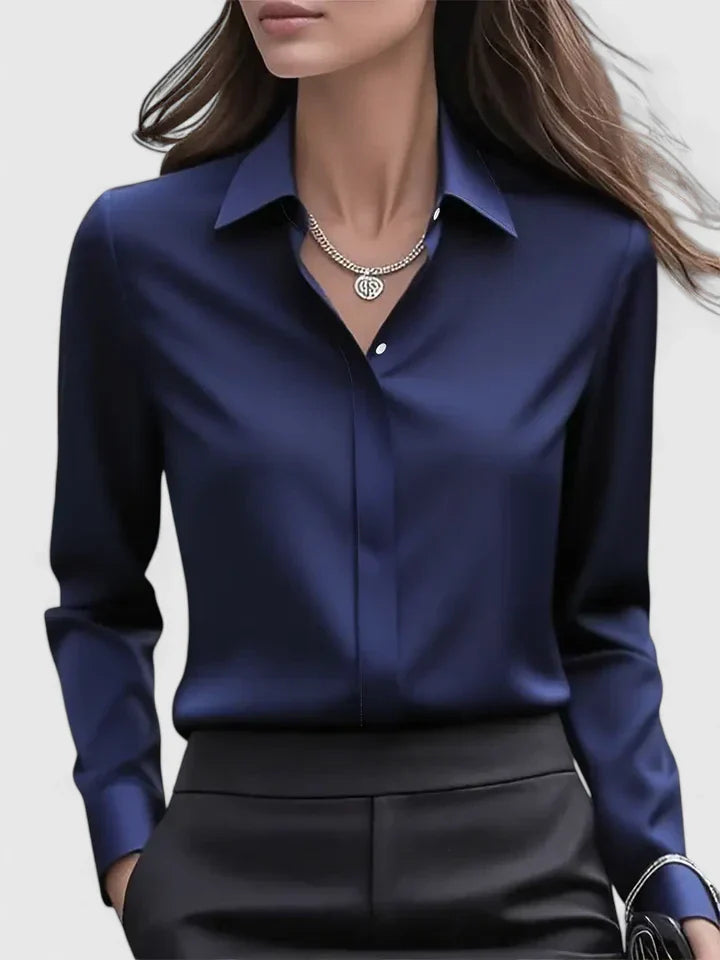 Melvaya Women's Blouse | Elegant Hidden Button Design, Structured Collar 0