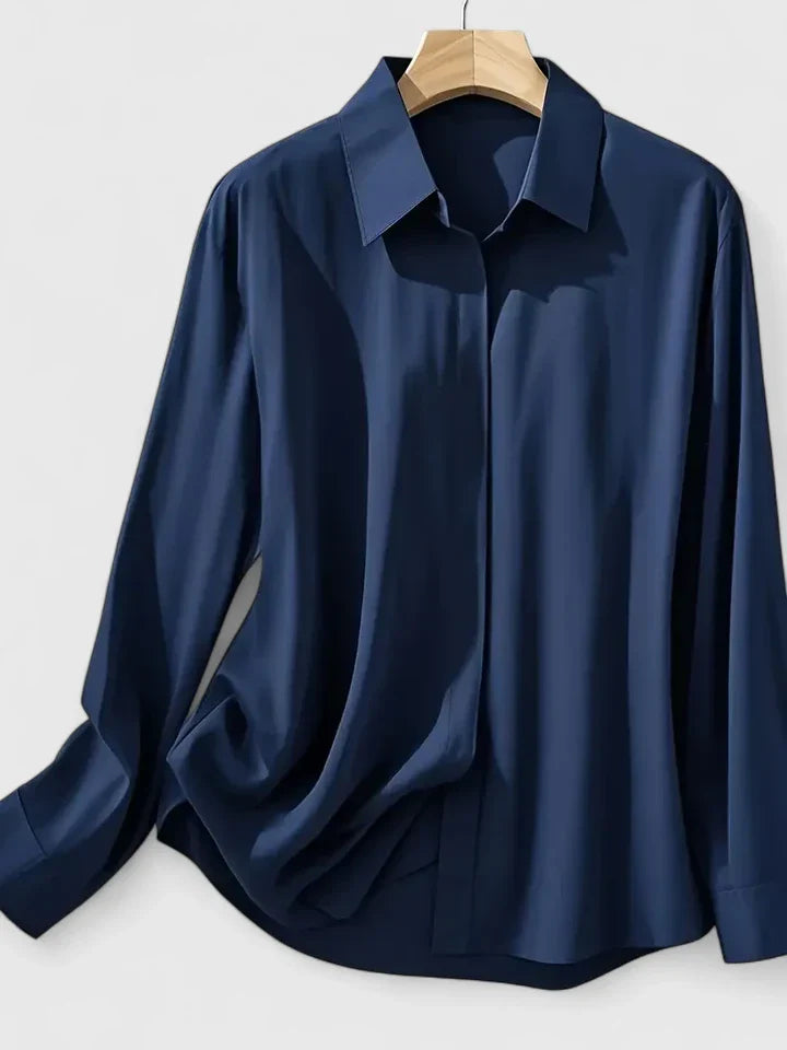 Melvaya Women's Blouse | Elegant Hidden Button Design, Structured Collar 4